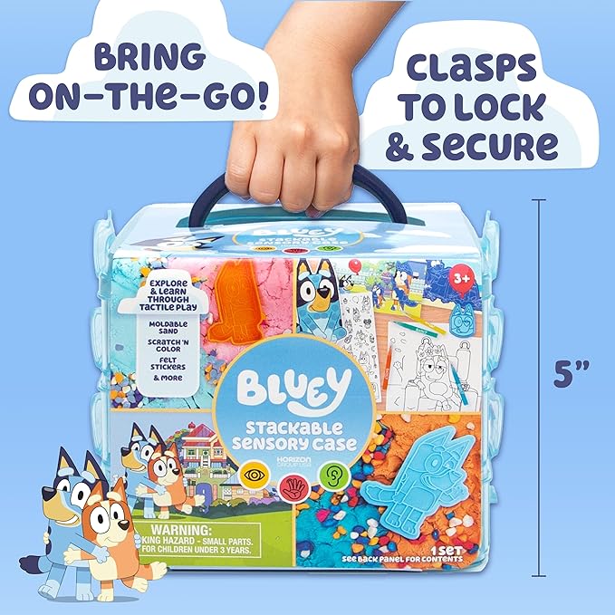 Bluey Stackable Sensory Case, Reusable Sensory Bin with Stickers, Sensory Play Sand Bags, Coloring Activities, Toddler Activities, Sensory Toys, Sensory Toys for Toddlers 1-3