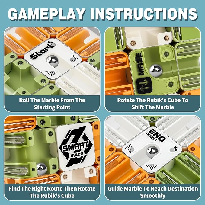 3D Maze Cube Ball Puzzle Brain Teaser for Adults & Kids, Educational Learning Toys Logical Thinking, Family Board Games Tabletop, Durable Puzzle Cube (Green&Brown&White-B, 3.3x3.3x3.3)