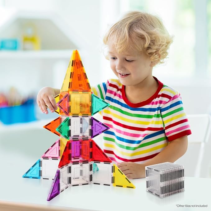 PicassoTiles Clear Transparent Magnetic Tile Expansion Set STEM Educational Construction Toy Kit for Kids Age 3 Plus Magnet Building Blocks Preschool Learning Creativity and Skill Development PTE13