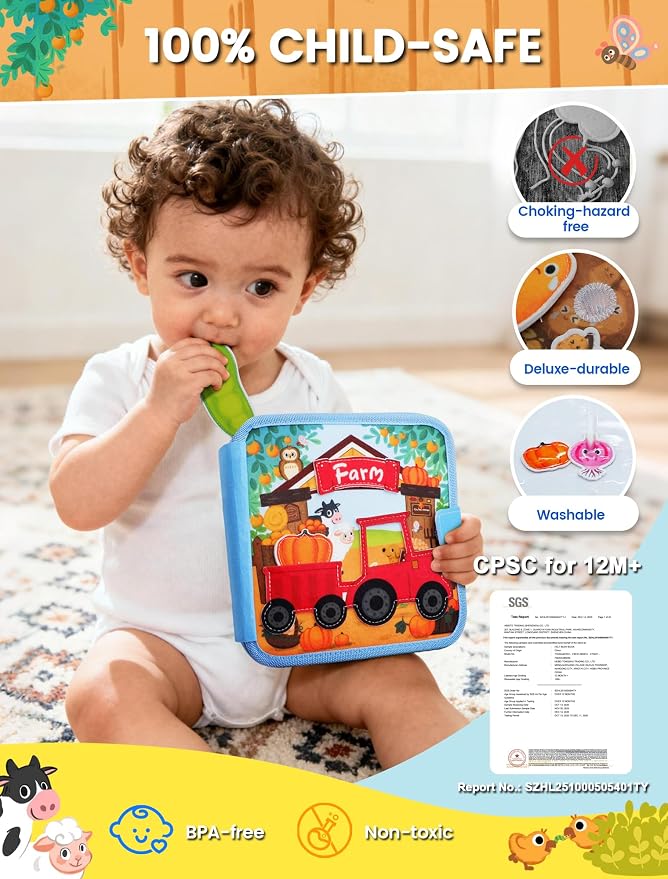 Busy Book for Toddler, Montessori Toys Busy Board, Farm Quiet Book | Travel toys, Learning activity, Travel essential, Boys Girls birthday gift, Soft felt book, BPA-free, Non-toxic, Screen-free