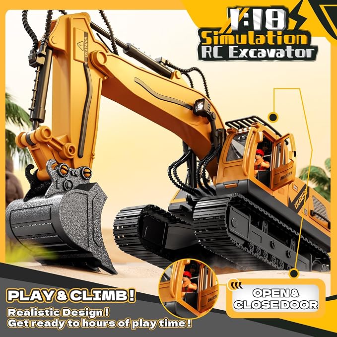 RC Excavator Toys for 3 4 5 6 7 8 Year Old Toddler Boys, 15 Channel Remote Control Construction Toys W/Sandbox & 2.2 lb Sands, Sandbox Toys W/Light & Sound, Birthday Gift for Kids Boys Age 4-6