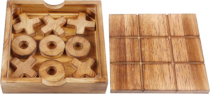 Glintoper Tic Tac Toe & Tumble Tower Blocks Tables Game Set, Classic Wood Stacking Game & XOXO Board Games for Kids Family, Living Room Rustic Coffee Table Decor, Travel Strategy Board Games