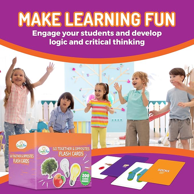 CreateFun 200 Go Together & Opposites Flash Cards for Speech Therapy, ESL | Real Photo Cards with Educational Language Matching Games - Speech Therapy,ELL,Autism,Dementia,Seniors & School Learning Kids