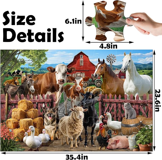 VGY Jumbo Floor Puzzle for Kids Ages 3-5,48 Piece Farm Animals Jigsaw Large Puzzles,Big Barn Puzzle for Toddler Ages 3-5,Children Learning Preschool Educational Toys for 4-8 Years Old Boy and Girl