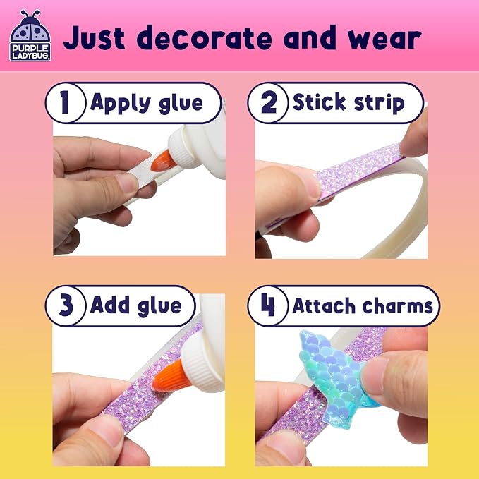 PURPLE LADYBUG Mermaid Headbands for Girls - Great 5 Year Old Girl Gifts, Creative Crafts for Kids Ages 4-8, Arts and Crafts for Kids 4-6, Hair Accessories and Birthday Gifts for Girls Ages 6 7 8 9 10