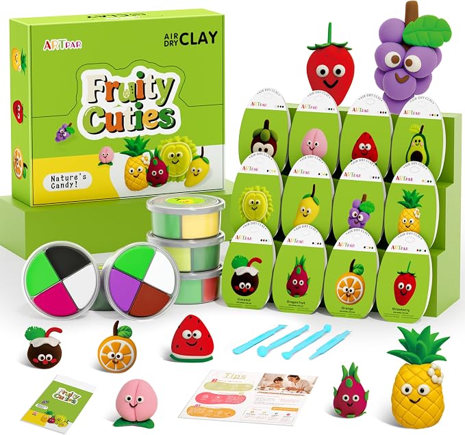 ARTPAR Air Dry Clay Kit for Kids - 12 Fruit DIY Modeling Magic Clay Sets | Soft & Non-Sticky with Tools & Tutorials, Fun Playset Kitchen Toys Fit Classroom Arts & Crafts Activities,Party Favors Gifts