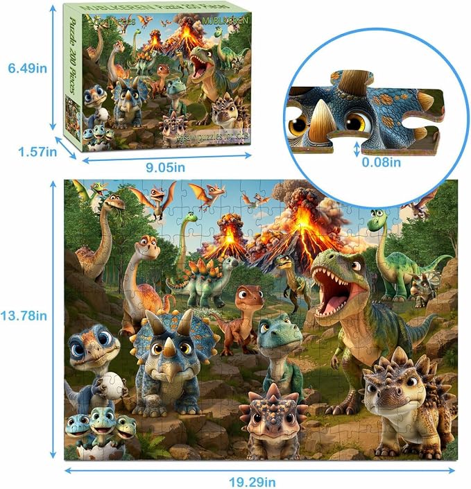 Puzzles for Kids Ages 6-8, 200 Piece Puzzles for Kids-Dinosaur World | 200 Piece Jigsaw Puzzles for Kids Ages 8-12 Year Old and Adults.Colorful Children Puzzles for Girls and Boys Educational Toys