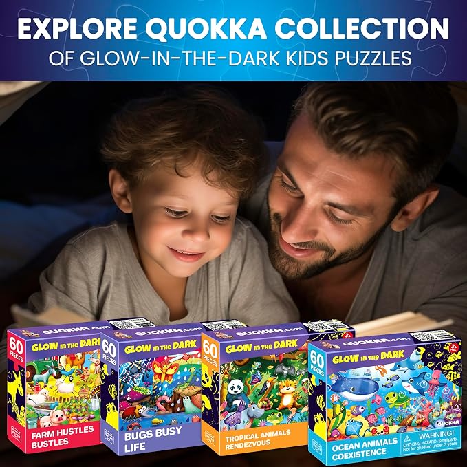 4 x 60 Piece Puzzles for Kids Ages 4-6 - Educational Kids Puzzles Ages 4-8 | Glow-in-the-Dark - Farm Bugs, Tropical and Ocean Animals - Toddler Puzzle - Learning Kids Games Ages 4-8 - Gift for Children