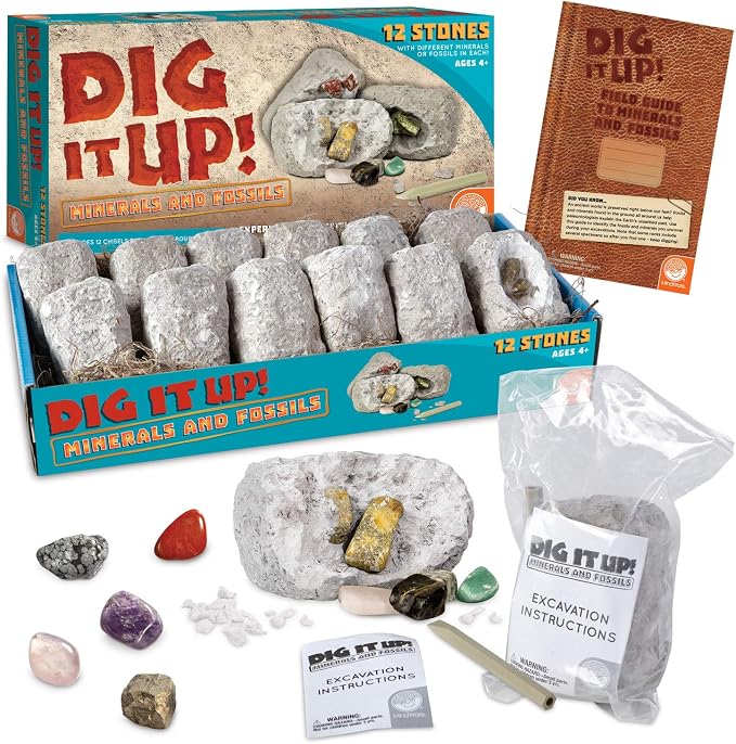 MindWare Dig It Up! Stone Fossil Dig Kits for Kids | Chip real specimens out of a dig brick—hands-on discovery kids run themselves. Ages 8+.