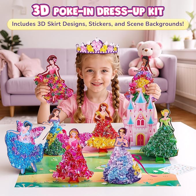 JoyCat Poke Art Kit for Girls, 3D Princess Craft with Fairy Tale Castle | Create layered 3D princess figures and a fairy-tale castle scene for a hands-on pretty pretty princess game experience.