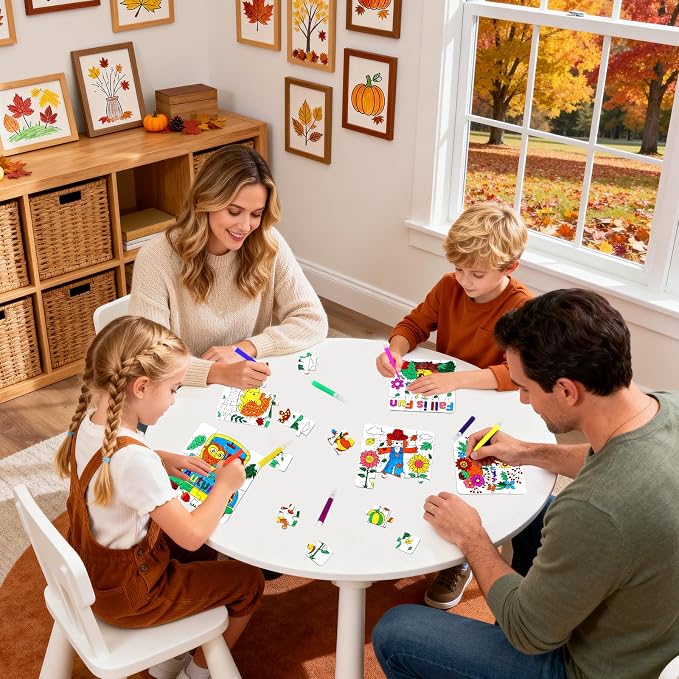 24Pcs Fall Thanksgiving Crafts for Kids Autumn DIY Coloring Puzzle Art Kit | Large Pumpkin Turkey Jigsaw, Friendsgiving Gift Party Favors, Classroom Activity, Art Game Toy, Craft Paper Bulk Supplies