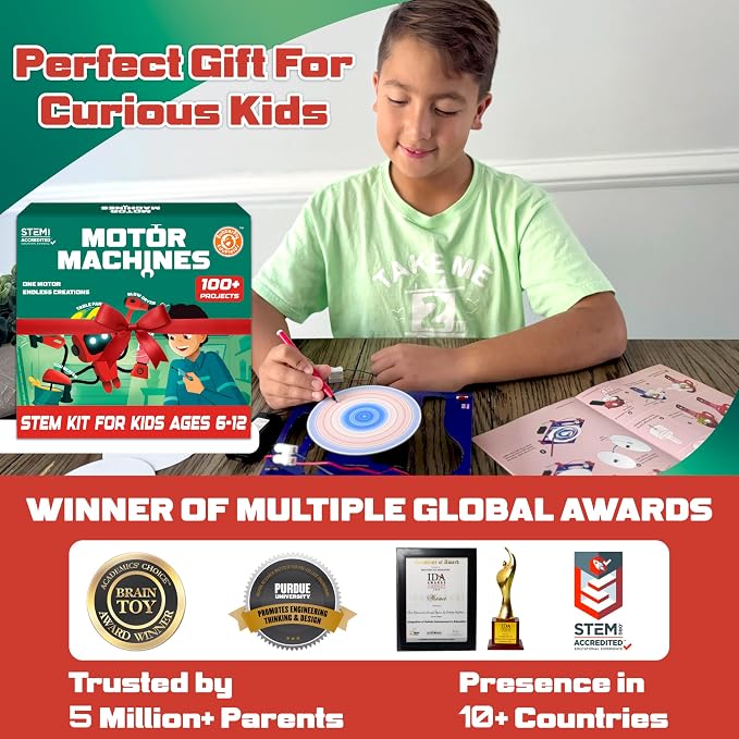 Butterfly EduFields 100+STEM Robotics Gift Kits for Ages 6-10-13 Boys Girls | Engineering & robotics kit with motor machines for kids ages 7 8-10 8-12; STEM building toy | Science Inventor Birthday gift.