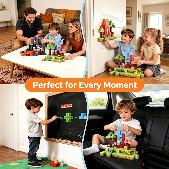 208PCS Magnetic Building Blocks Set for Kids Ages 3-8, 0.8in Magnetic Cubes STEM Construction Toy, 3D Magnet Building Blocks for Boys Girls, Birthday