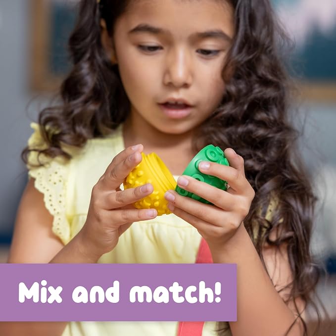 SPARK & WOW Sensory Bin Texture Twists, 4 Hollow, Tactile Balls | Twist Them Apart, Mix and Match Colors and Textures, Sensory Table Tools for Toddlers