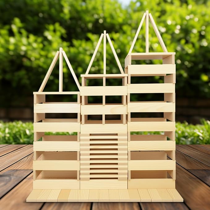 Jumbo 42 Pcs Medium Wooden Building Blocks for Kids,Natural Pine Construction Toy - 9.8 in Large Building Planks for Fast & Satisfying STEM Play, Sensory Motor Skills Family Game Night (20lbs)