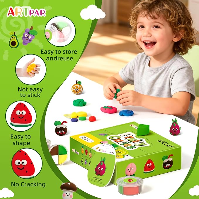 ARTPAR Air Dry Clay Kit for Kids - 12 Fruit DIY Modeling Magic Clay Sets | Soft & Non-Sticky with Tools & Tutorials, Fun Playset Kitchen Toys Fit Classroom Arts & Crafts Activities,Party Favors Gifts