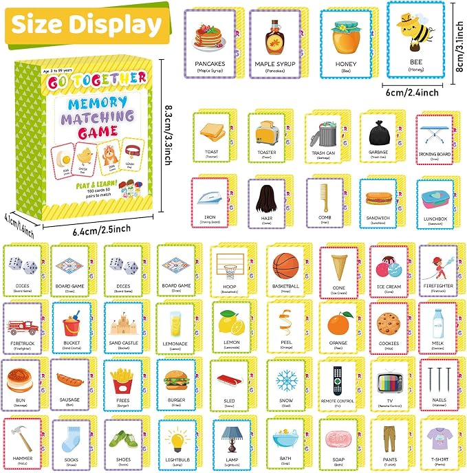 gisgfim 100 PCS Go Together Memory Matching Game Associations Learning Flashcards Educational Vocabulary Sorting Concentration Memory Card for Preschool Ages 3-8 A Fun & Fast Activities Matching Games