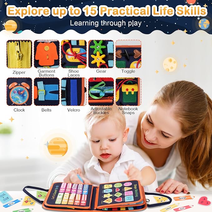 Teefrye Toddlers Busy Board Montessori Toys for Boy Learning Activity Book | Busy Book Travel Toys for Airplane Car, Educational Fine Motor Skills, Birthday Gifts for Boys Toddlers