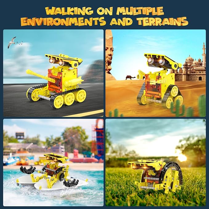 Wesfuner 30-in-1 STEM Solar Robot Kit Toys, 243 Pieces Educational Building Science Experiment Kit for Kids Aged 8-12, Birthday Gifts Kids Aged 8 9 10 11 12 13 Years Old(Yellow)