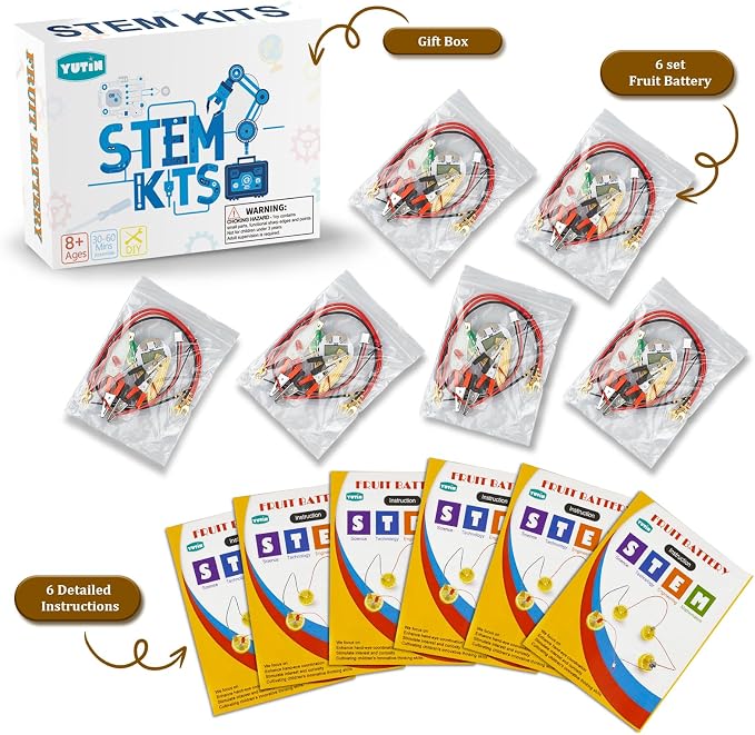 Science Kits for Kids Age 8-12, 6 Pack Fruit Battery Bulk STEM Circuit Kits | Science Experiment Projects for 2nd-5th Grade Classroom Activities, STEM Toys for 8 9 10 11 12 13 Year Old Gifts
