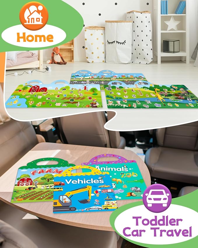 Walenced Reusable Sticker Book for Toddlers, Stickers for Kids, Toddler Toy | Toddler Craft Activities, Toddler Travel Toys, Boy Girl Birthday Gifts, Airplane Travel & Road Trip Essentials Kids