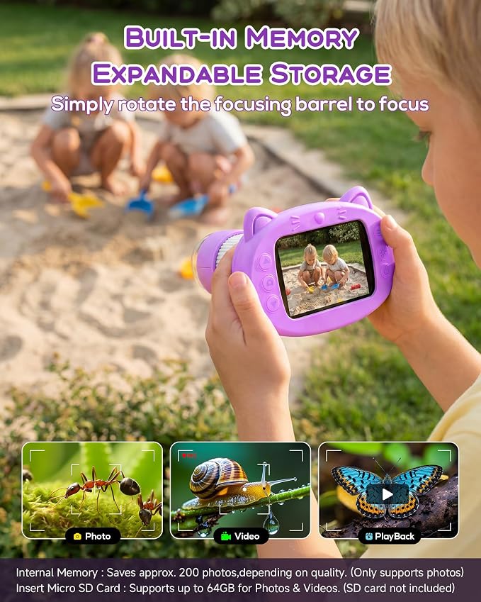Digital Handheld Microscope for Kids, 1000X Portable Pocket Magnifying Glass with 2.4" Screen, STEM Educational Birthday Gift for Boys Girls Age 4-6 to 8-12, Outdoor Exploration Toy,Purple