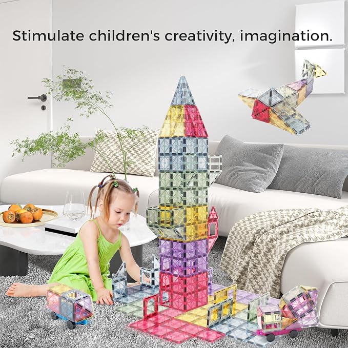 Magnetic Tiles Car Set Truck Kit Toy with Stronger Magnets, Educational Magnet Cars with Re-Enforced Hitch and Long Bed for Girls Boys Toddler Ages 3+ (40 PCS Morandi)