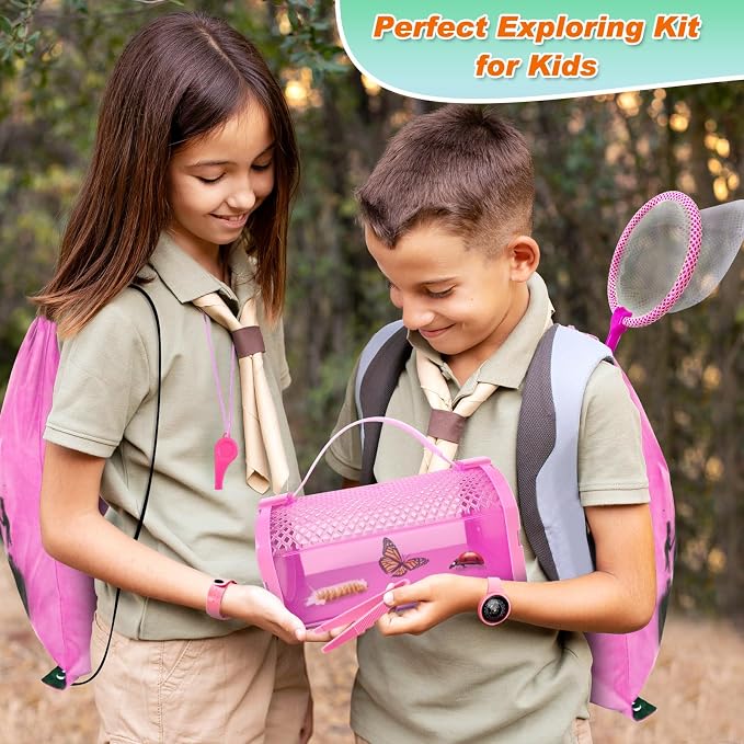Bug Catcher Kit & Outdoor Explorer Kit for Kids, 10 Pcs Bug Catching Kit | with Toy Cage, Backpack, Flashlight, Outdoor Exploration Toys Gift for Boys Girls 3-12