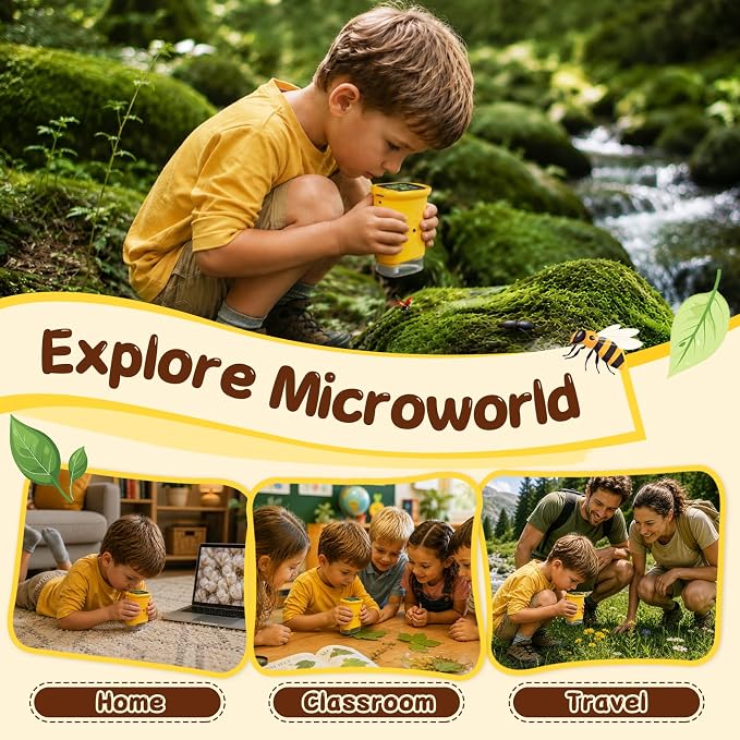 SEEKID Microscope for Kids 200-1000X, STEM Toy Science Kit for Kid(Yellow) | Handheld Digital Microscope, 2" IPS Screen, 4K HD Camera 200+ Photo Storage for Girls Boys Child Birthday Gifts