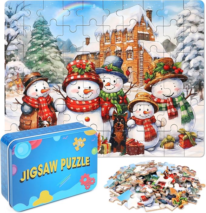 LELEMON 100 Pieces Jigsaw Puzzles for Kids Ages 4-8 Cute Winter Snowman Educational Puzzles Boys Girls Children Learning Educational Puzzles Portable Box Pack Toy