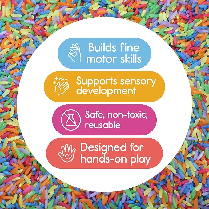 Rainbow Sensory Play Rice for Kids, 2 lbs – Colorful Sensory Bin Filler for Scooping, Pouring, Sorting & Creative Play – Perfect for Sensory Bins and Tables – Fine Motor Play – Ages 3+