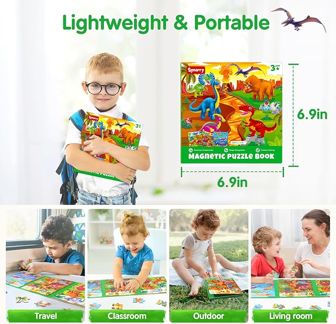 SYNARRY Magnetic Dinosaur Puzzle for Kids Ages 3-5, Travel Dinosaur Toys | 20-Piece Magnetic Travel Puzzle for Kids Ages 4-6, Car Airplane Road Trip Activities, Quiet Toys, Dinosaur Gifts for Kids
