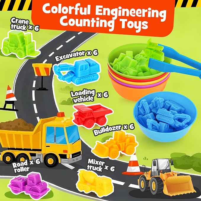Counting Transportation Color Sorting Toys for Kids,Montessori STEM Sensory Preschool Educational Activities Learning Fine Motor Sorting Matching Games for Kids Boys Girls Ages 3+