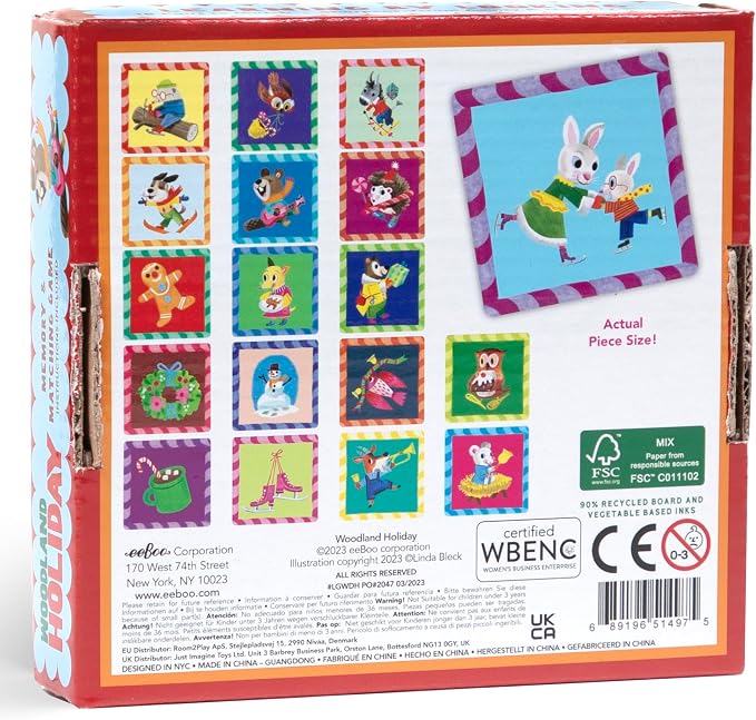 eeBoo: Memory & Matching Game- Woodland Holiday - 18 Themed Matching Pairs, Educational Preschool Game, Kids Ages 3+, 1-4 Players