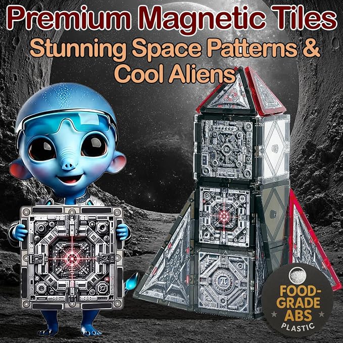 Little Pi Space Battleship Magnetic Tiles, Building Blocks for Kids
