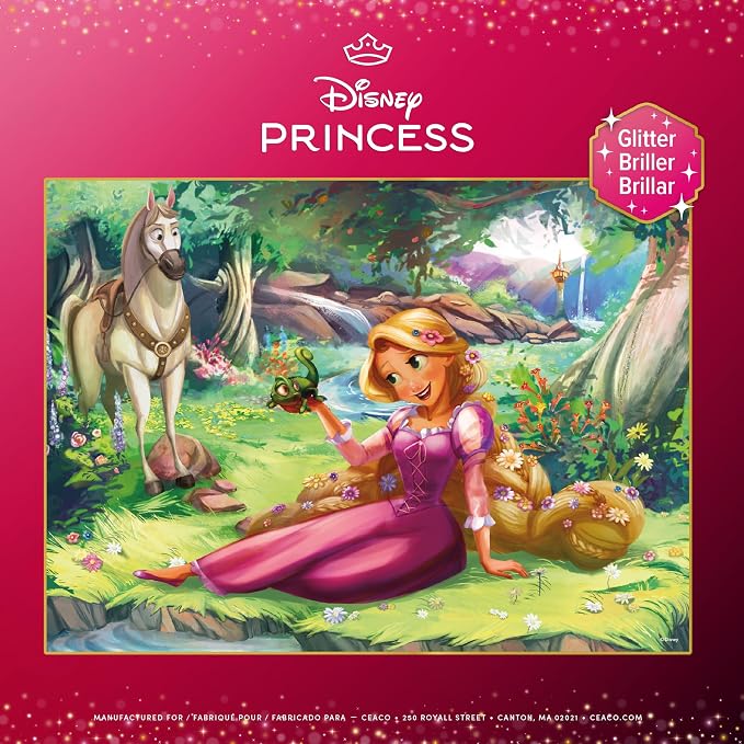 Ceaco - Disney Rapunzel and Pascal - 100 Piece Puzzle for Kids Ages 6-8 | Officially Licensed, Glitter Accents, Made in USA, Finished Size 24 x 18 in, Kids' Favorite Characters, Giftable