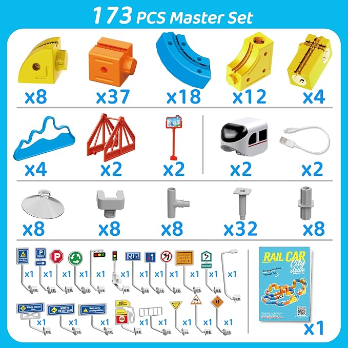 173PCS Electric Train Set for Kids, 3D Flexible Anti-Gravity Race Track with Motorized Train & Traffic Accessories, STEM Learning Building Toys for Boys Girls Age 3 4 5 6 7 8