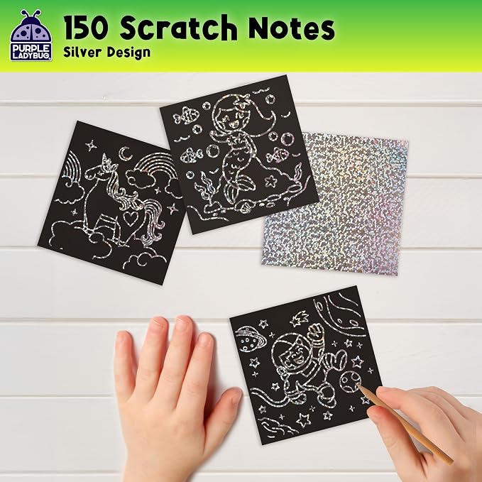 Scratch Notes - Silver Holographic Scratch Art Paper for Kids