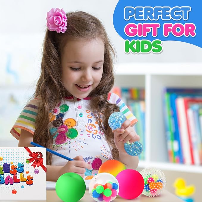 6 Set Squishy Sensory Stress Squeezing Balls for Adults | Sensory Calming Tool to Relieve Nervousness, Vent Mood and Improve Focus, Pull Stretch Fidget for Classroom Prize Box Toys