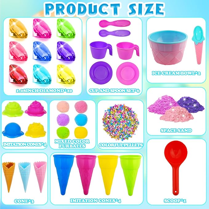 Bbiamsleep Ice Cream Sensory Bin, 61 Pcs Ice Cream Sensory Bin Fillers | Ice Cream Sensory Bin Items, Ice Cream Sensory Kit with with 11 Mould 9 Tools for Home Decor
