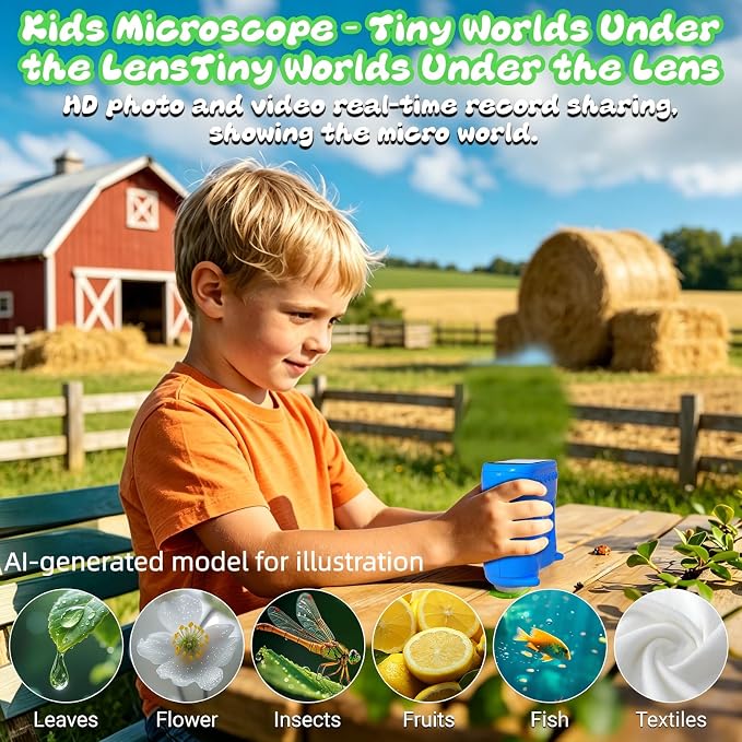 1000X Handheld Microscope for Kids, 2 in 1 Pocket Digital Microscope 2.0" & 10X Telescope for Kids - Science Kits STEM Toys - Gifts for Boys Girls Ages 3 4 5 6 7 8 9 10 11 12(Blue)