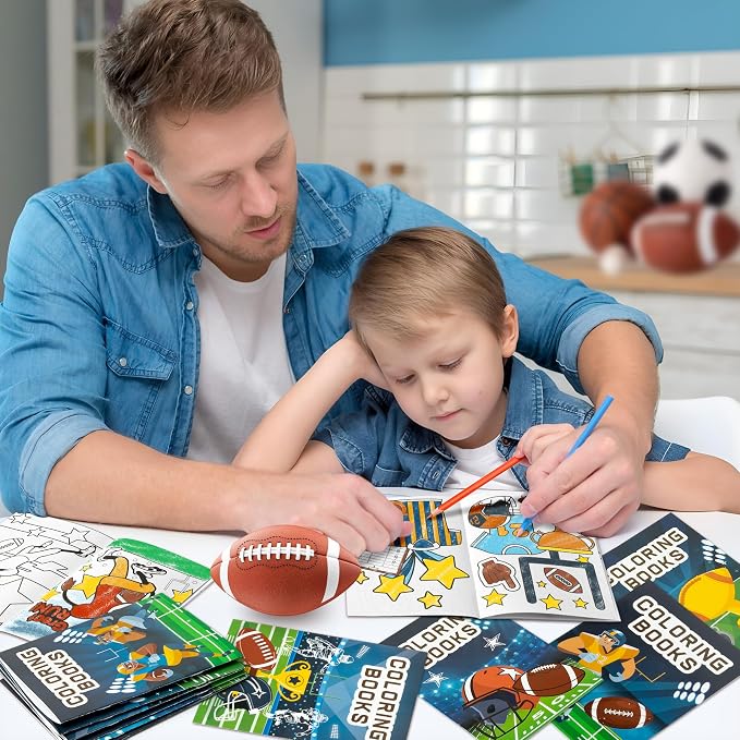 24Pcs Football Coloring Books Sport Themed DIY Color-in Pages | Football Helmet Glove Trophy, Drawing Booklet Bulk, Party Favors, Gifts, Classroom Reward, School Supplies, Art Activity