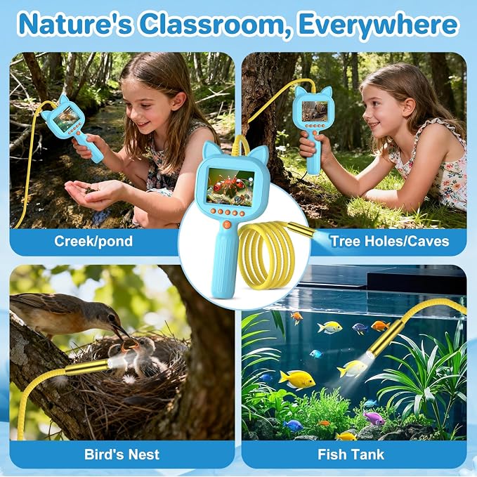 Kids Borescope Toy with Light, 1920P HD Endoscope Snake Wildlife Camera with 2.8" LCD, STEM Educational Science Kit for Ages 3-12,Stocking Stuffer &Outdoor Nature Exploration Gifts for Boys & Girls