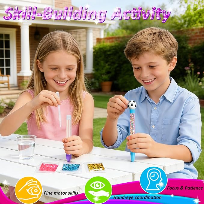 MOMUSE DIY Pen Making Kit for Kids Girls 6-12, Pen Creator Studio Craft Kit | Sewing Your Own Pen Holder, Make 6 Sparkly Glitter Pens, Girls Tweens Birthday Gift, Mess-Free