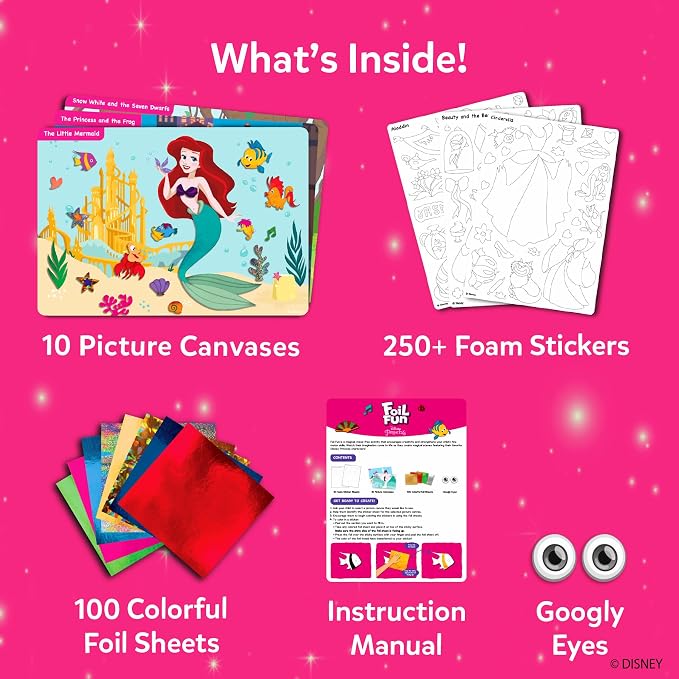 Skillmatics Foil Fun Disney Princess, Foil Art & Craft Kit, Gift for Kids | Travel Toy, Mess-Free Sticker Activity, DIY Decor, For Fans of Cinderella, Ariel & Jasmine, Girls & Boys Ages 4, 5, 6, 7, 8