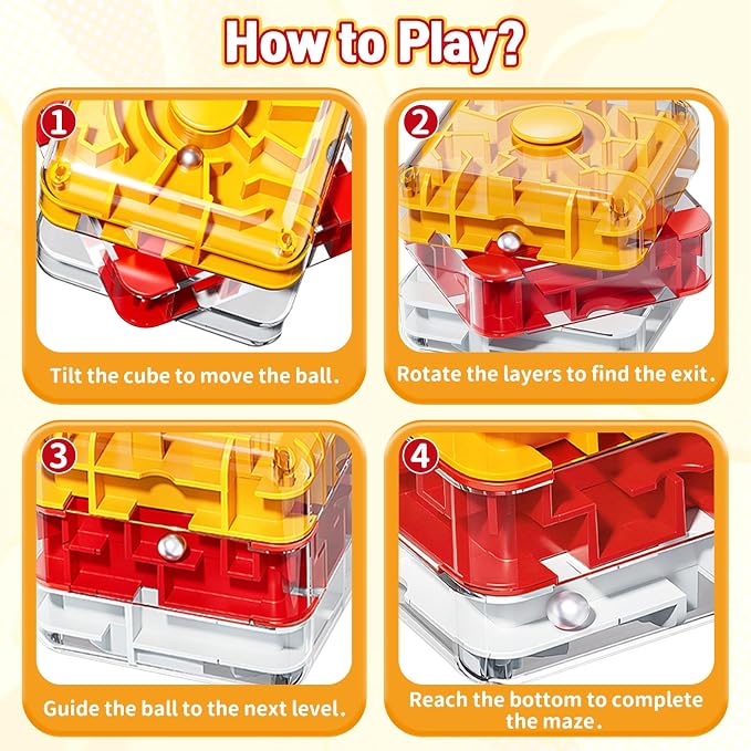 2-in-1 Fidget Spinner Maze Cube 3D Puzzle Brain Teaser 3 Level | Handheld Fidget Spinner Toy 3D Puzzle Cube Brain Teaser Game Stress Relief Anxiety Sensory Toy Travel Car Game Kids Adults