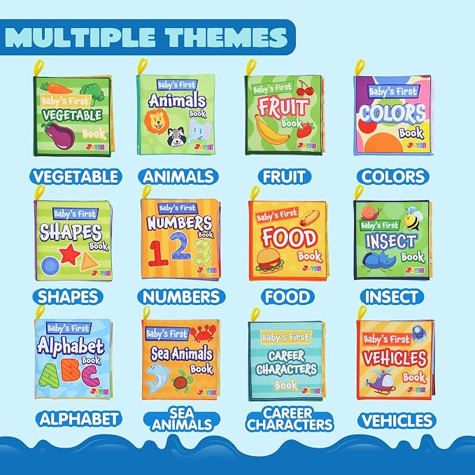 JOYIN 12 Pcs Bath Books, Nontoxic Fabric Soft Crinkly Cloth Books, Waterproof, Bathtub Pool and Early Education First Toys for Infant Newborn Baby Toddlers Kids Birthday Easter Gifts