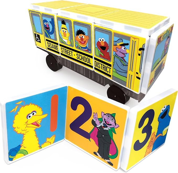 CreateOn “Sesame Street” Toy, Magnetic Kids’ Building Toys from “Sesame Street” Books, School Bus Magnet Tiles, Educational Toys for Ages 3+, 15 Pieces
