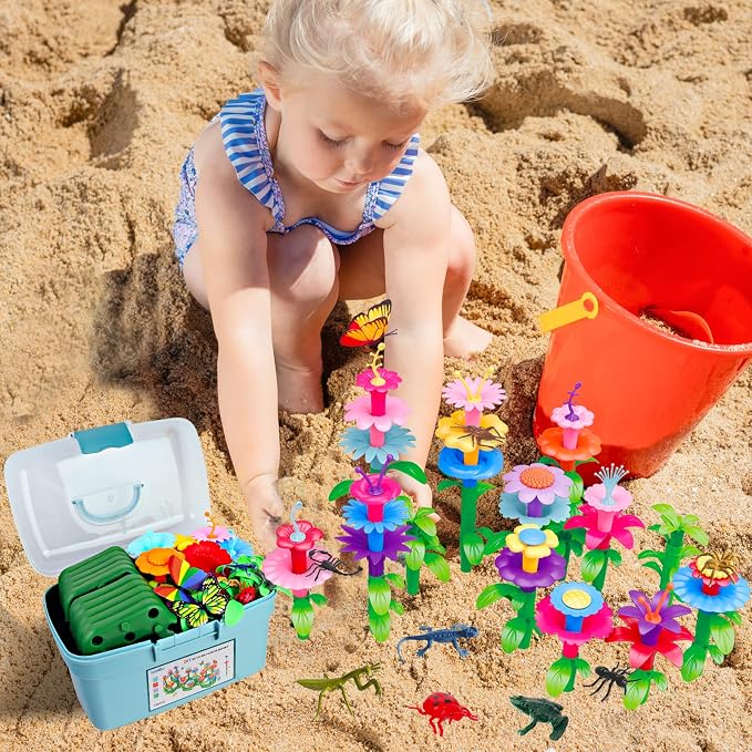 Birthday Toys Gifts for 2 3 4 5 6 Years Old Toddler Girls Boys, 156 PCS Insect Flower Garden Building Educational STEM Learning Pretend Play Gardening Set, Birthday Gifts for Preschool Kids Age 2+