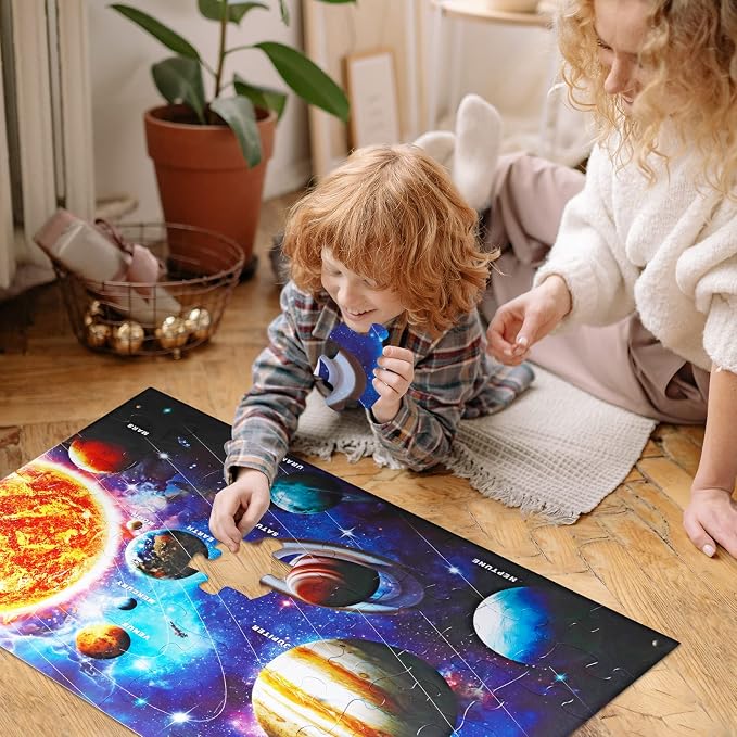 Jumbo Floor Puzzle for Kids,48 Piece Solar System Jigsaw Puzzle Ages 3-8 | Learn the Planets,Extra-thick Cardboard,Preschool Learning Toy,35x24 in Completed,Ages 3-8,Birthday Gift for Boys and Girls